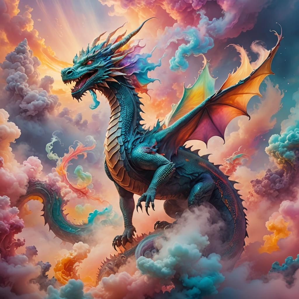 Ethereal Dragon in Technicolor Dreamscape