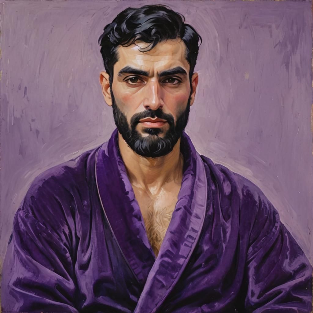 Elegant Gentleman in Deep Purple Velvet Bathrobe