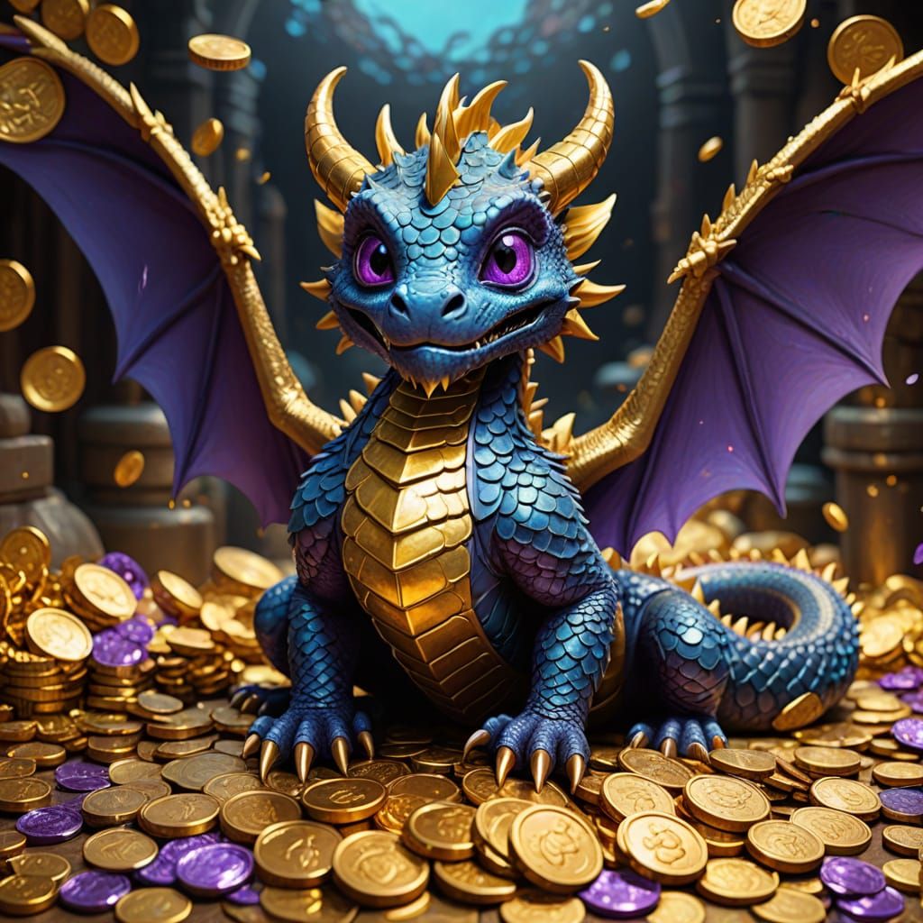 Golden Dragon Plays with Treasure in Vibrant Cinematic Lands...