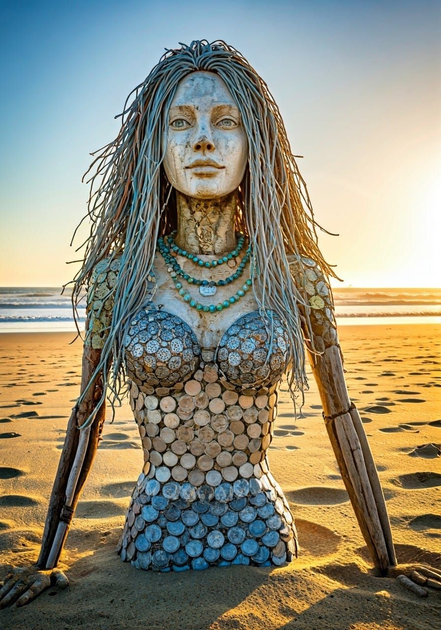 Mermaid Sculpture Made of Recycled Materials