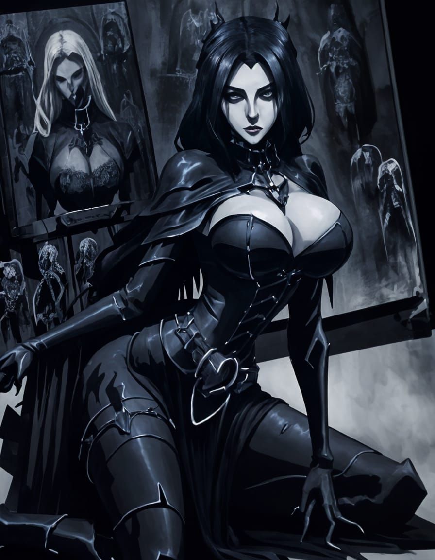 Gothic Woman in Dark Cathedral: Anime Style Art