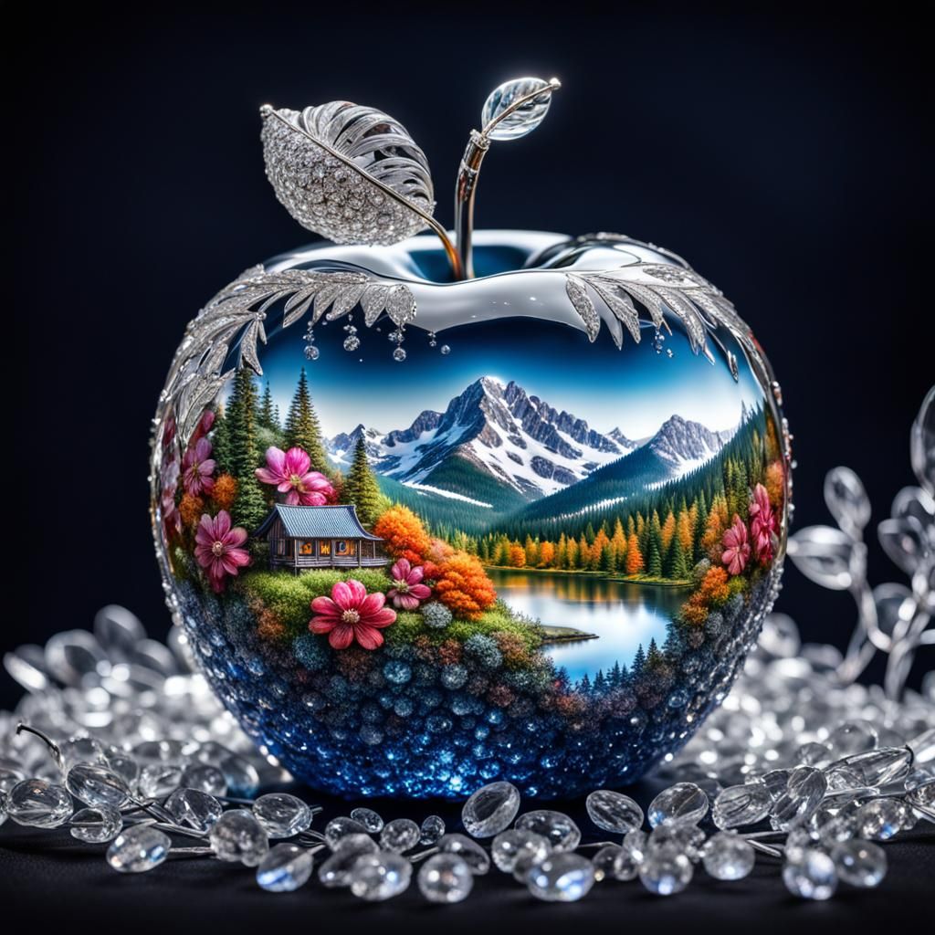 Crystal Apple Containing a Mountain Landscape