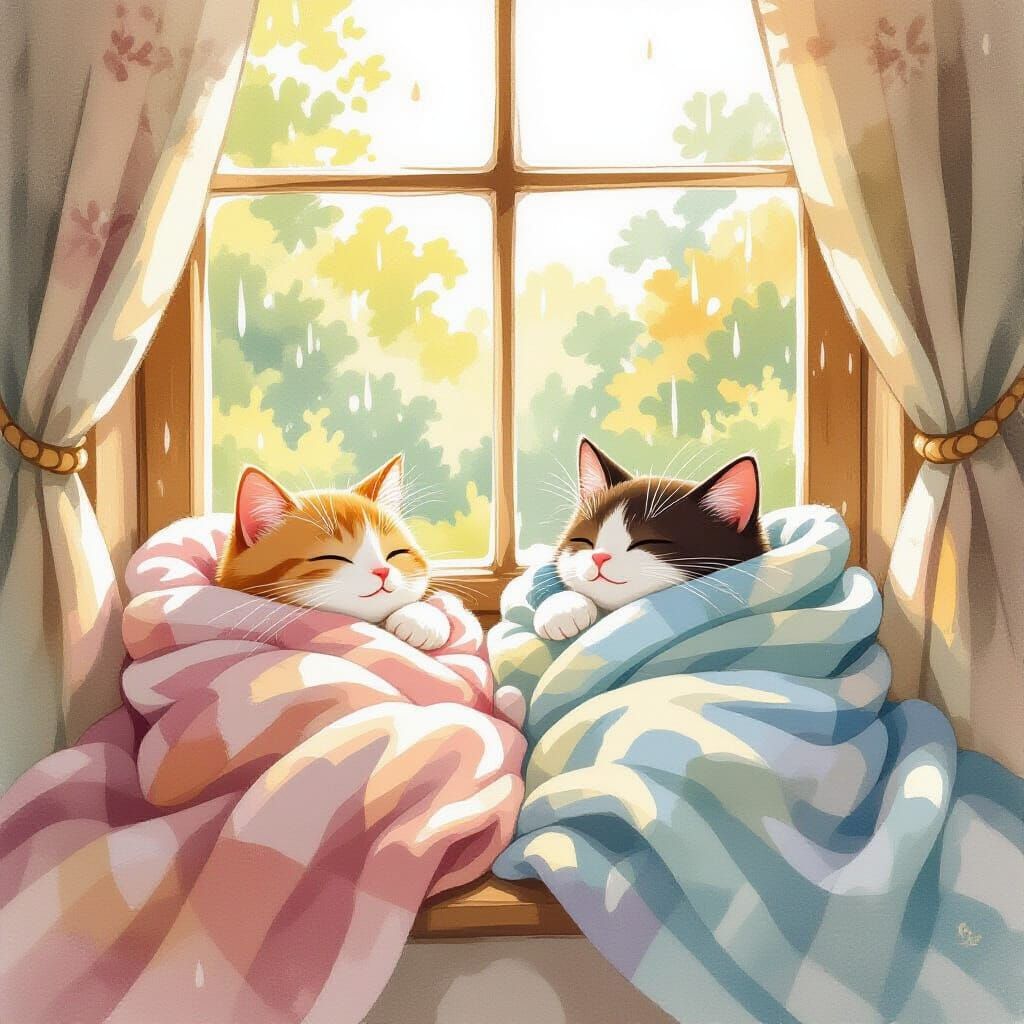 Cats Sleeping Peacefully on a Windowsill