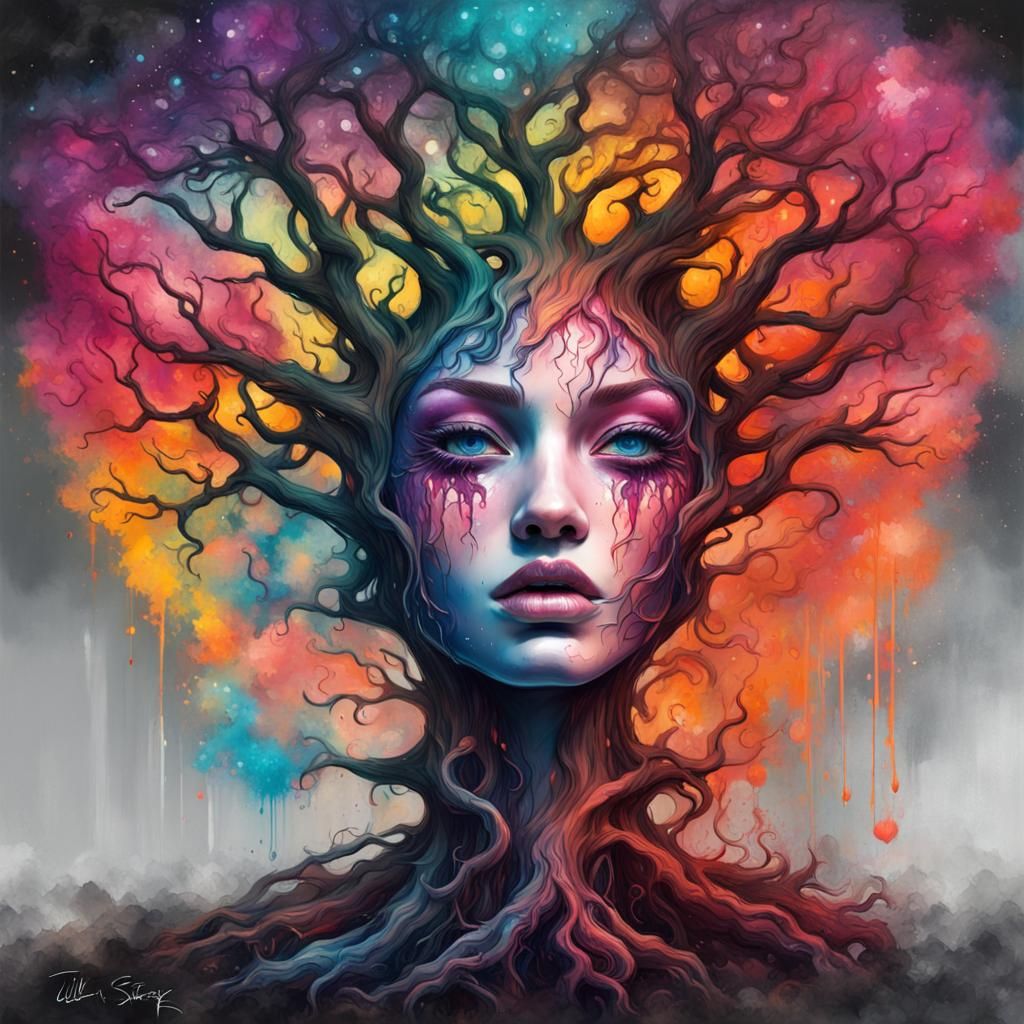 Galaxy Tree Nymph in Graffiti Art Style