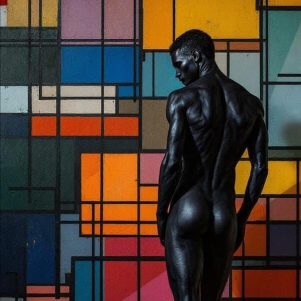 Geometric Silhouette: Man Blends into an Impasto Wall