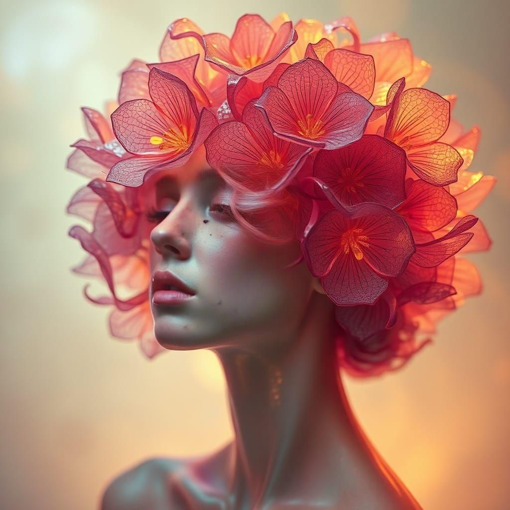 Transparent Flowers Portrait in Hyperdetailed Style