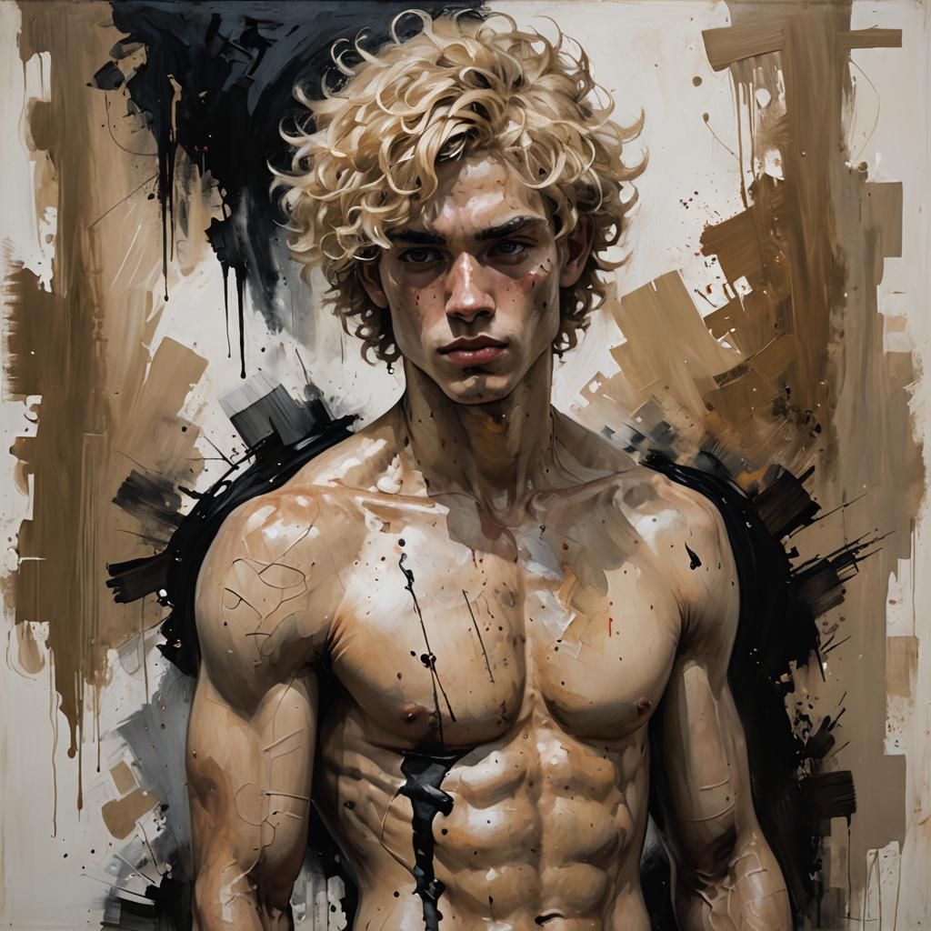 Gothic Portrait of Pensive Blond Youth in Oil