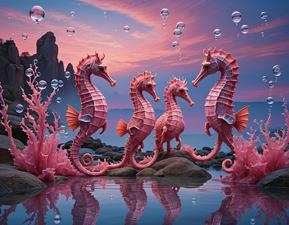 Transdermic Seahorses Celebrate in Striated Landscape