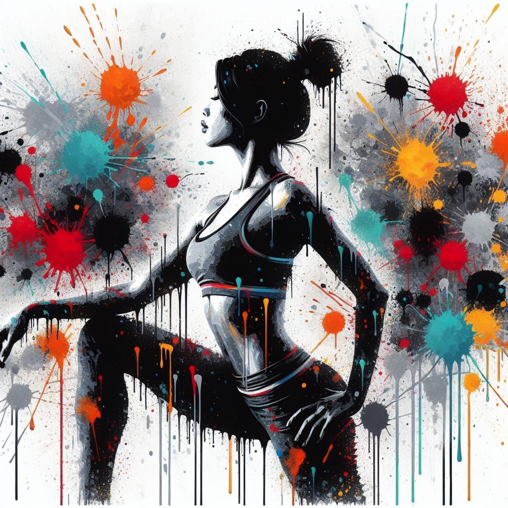Vibrant Street Art Silhouette with Paint Splatters