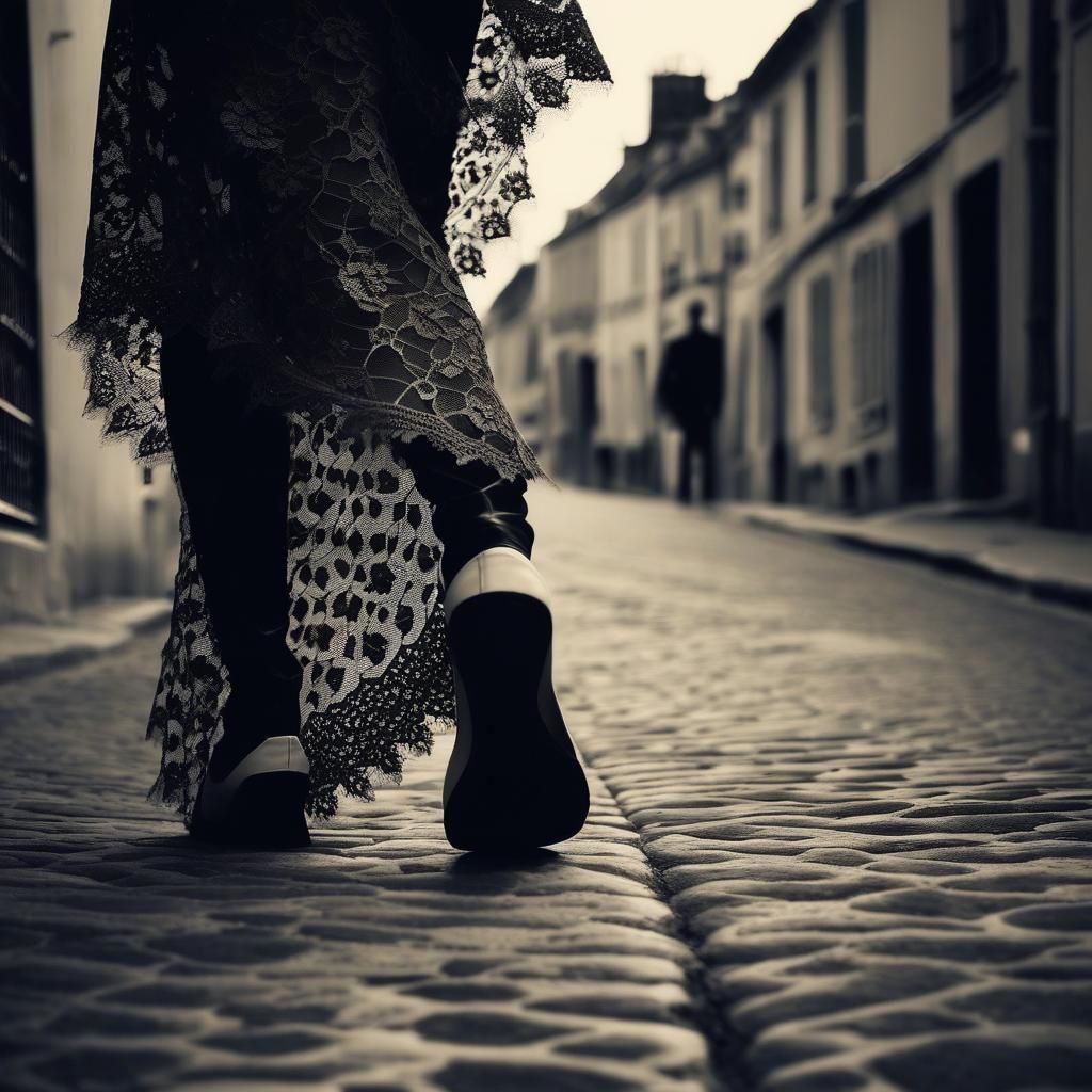 Woman in Street with Lace Handkerchief
