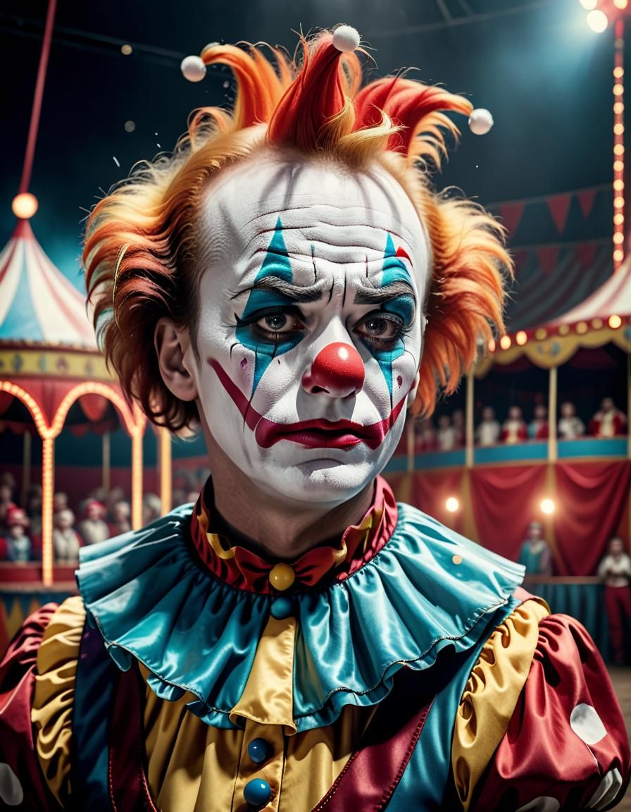 Sad Clown Crying at the Circus in 8k