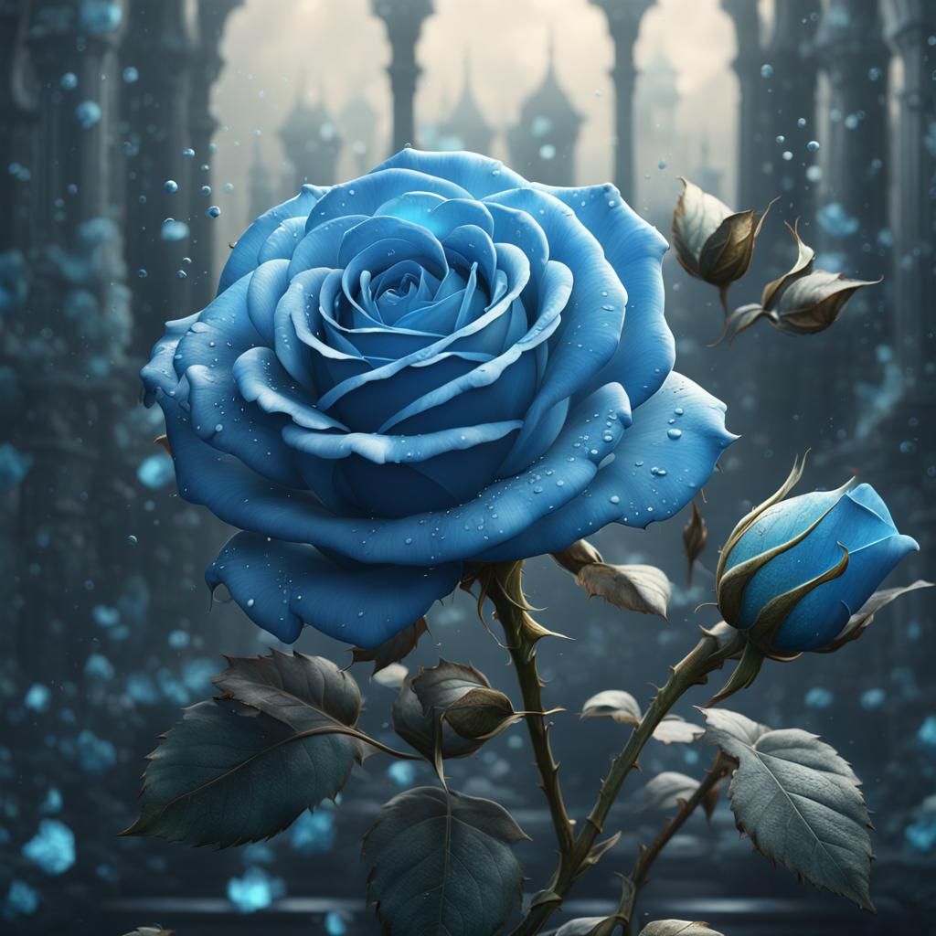 Fantastical Light Blue Rose in Detailed Matte Painting