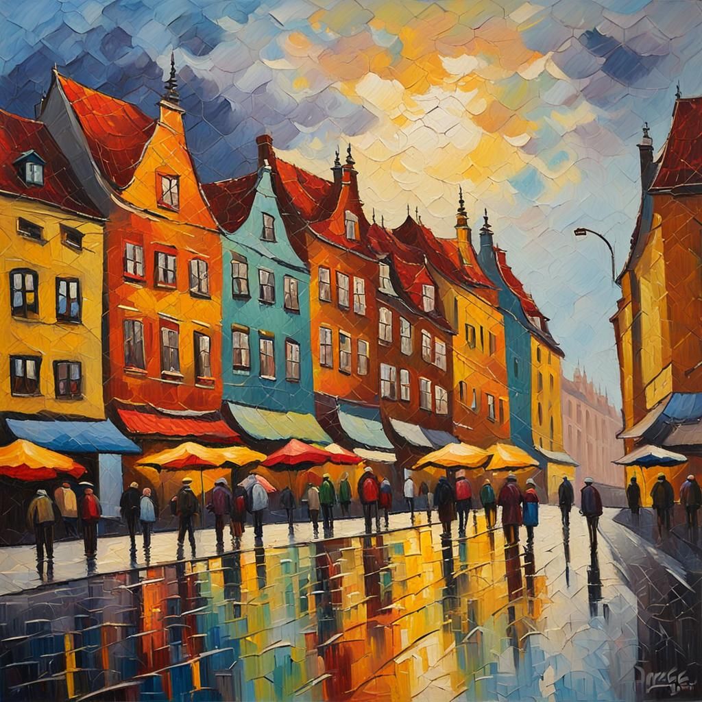 Wroclaw, Poland Cityscape in Neo-Impressionist Style