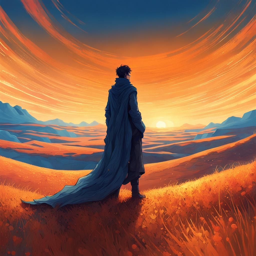 Lone Figure Gazing at Shimmering Horizon