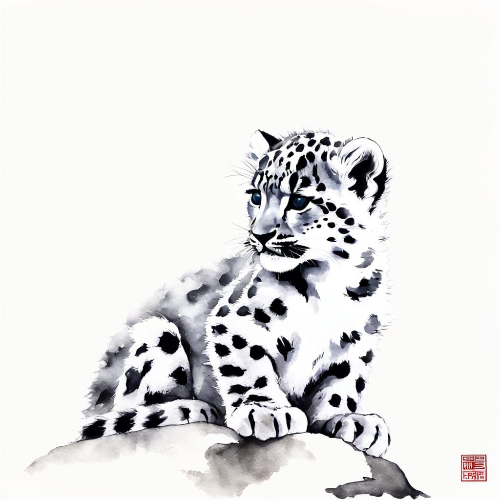 Snow leopard cub looking out over their world.