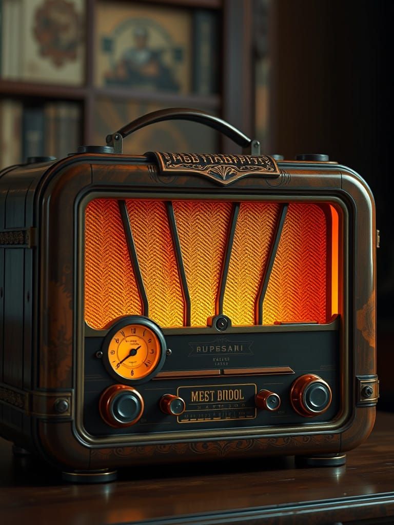 Vintage Soviet-Era Vacuum Tube Radio in Ornate Wooden Cabine...