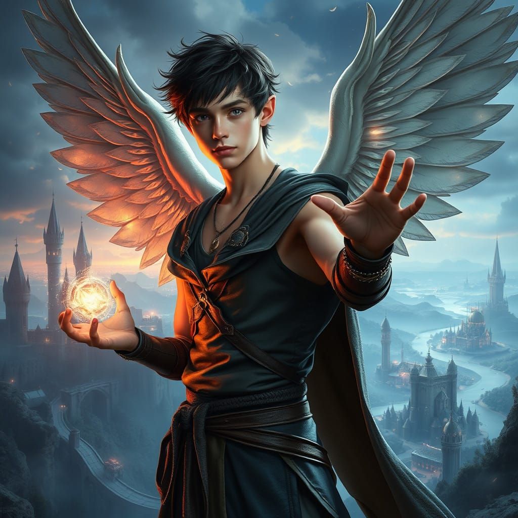 Youthful Winged Sorcerer Embodies Mysticism and Power