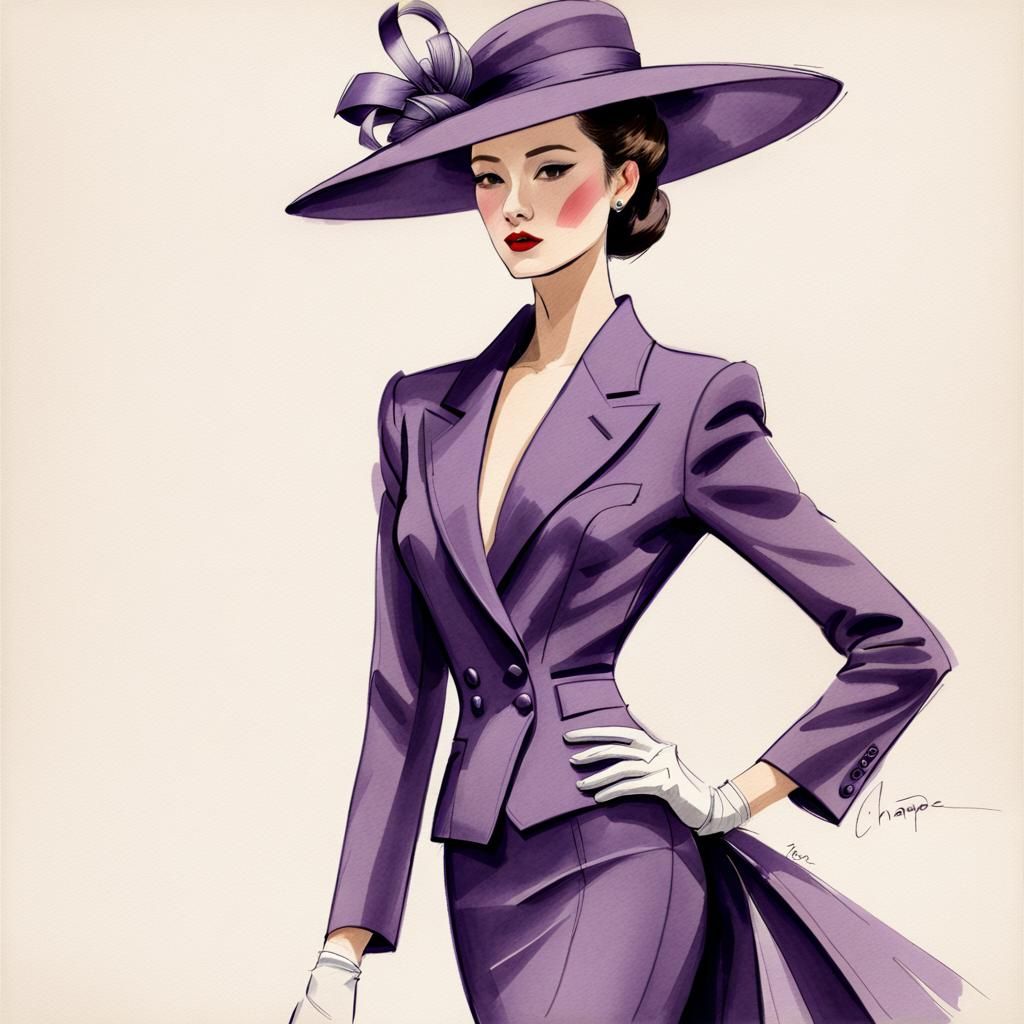 Purple Couture Fashion Sketch of Tokyo Suit