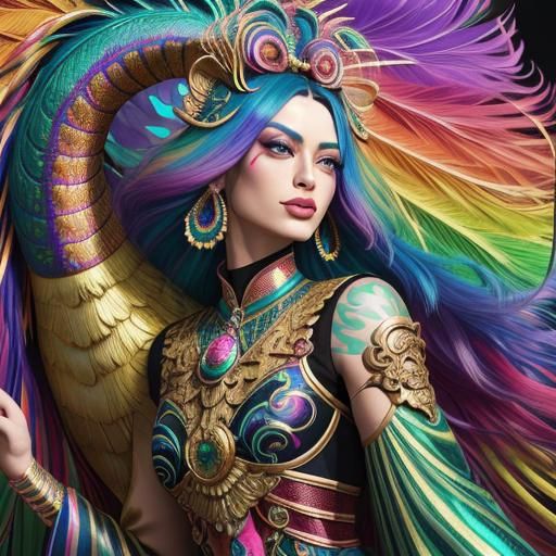 Rainbow Dragon Serpent Woman in Candy Art Style