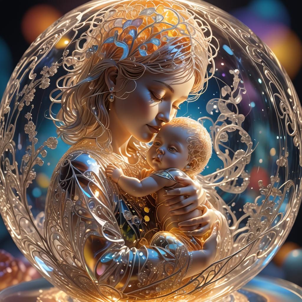 Woman and Baby in Prismatic Sphere, Fantasy Art