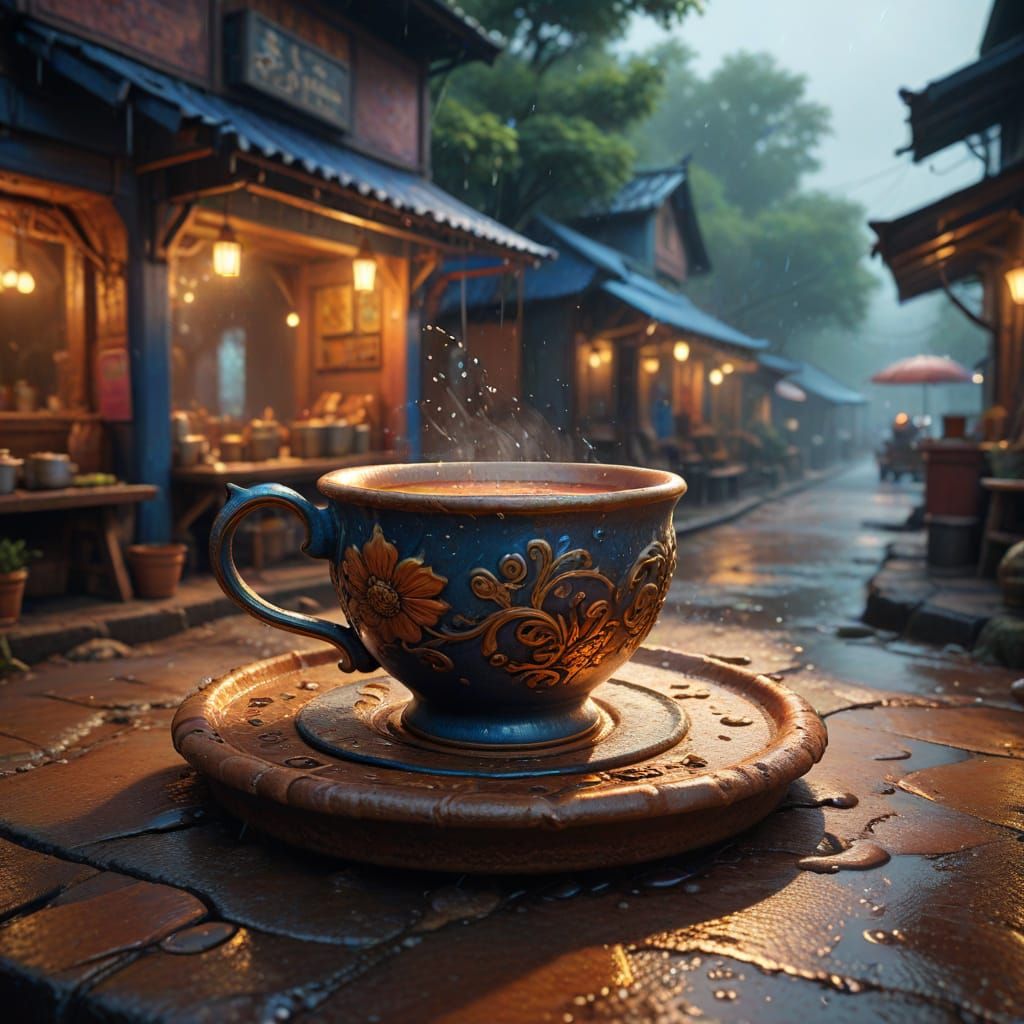 Summer rain at a small tea stall commonly known as 'Chai ki Tapri'.