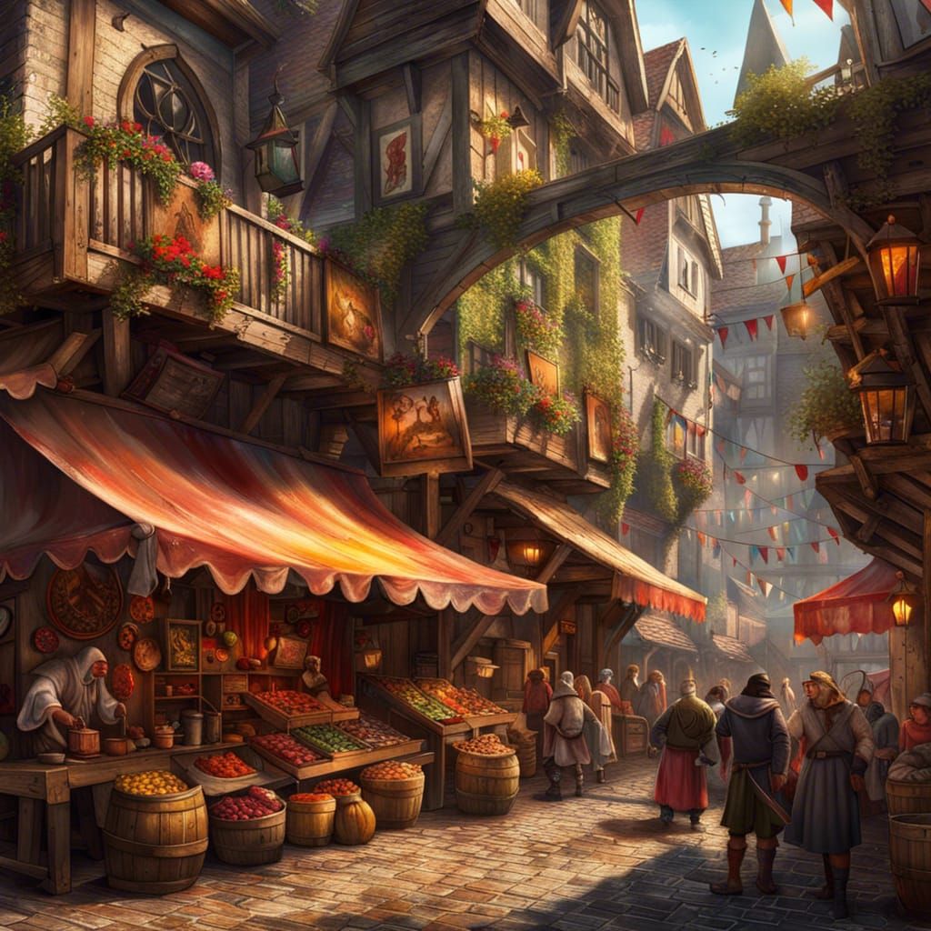 Renaissance Fair Market in Detailed Graffiti Art Style
