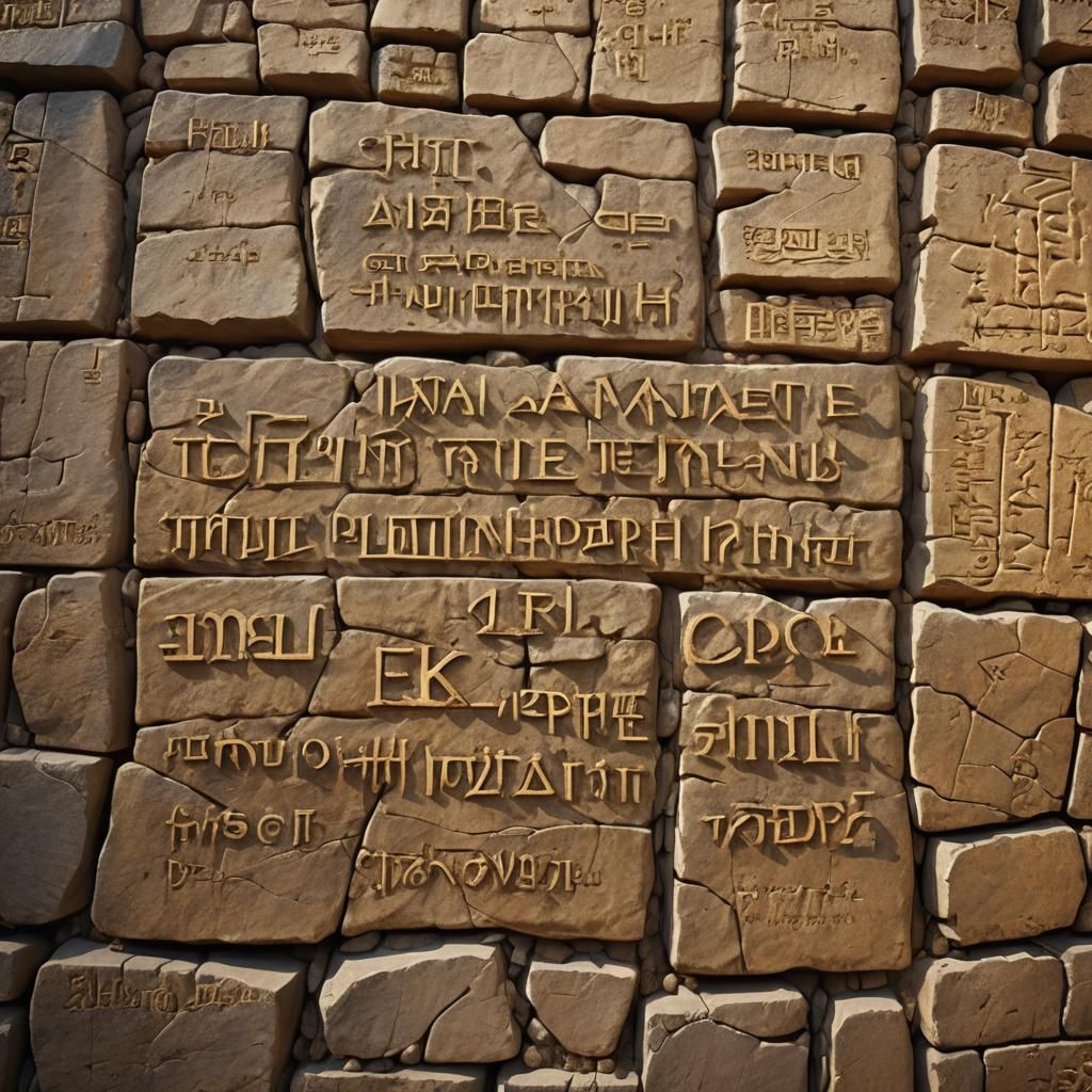 Aramaic Inscription on Ancient Stone Wall in Oil Painting St...