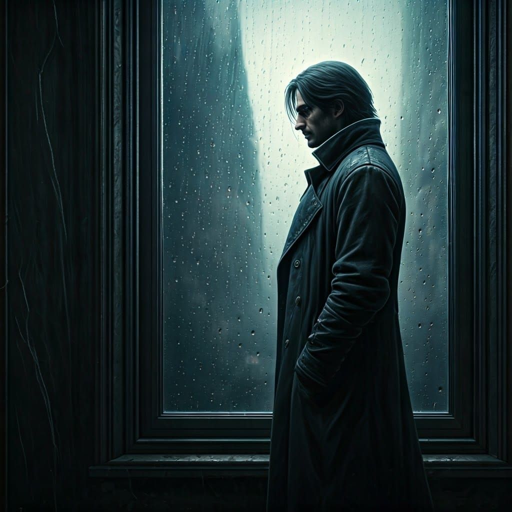 Mysterious Figure Lost in Rainy Reflections