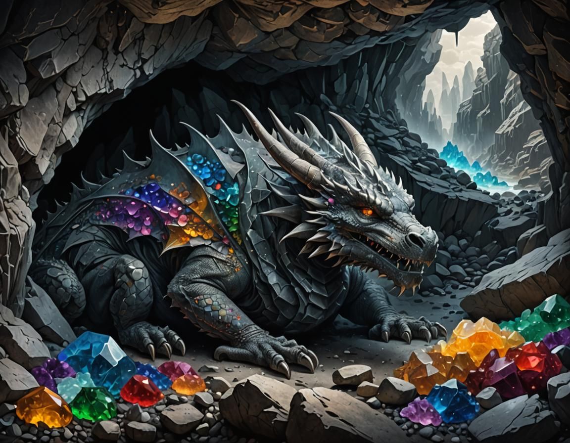 Dragon Sleeps in Crystalline Cave: Matte Painting