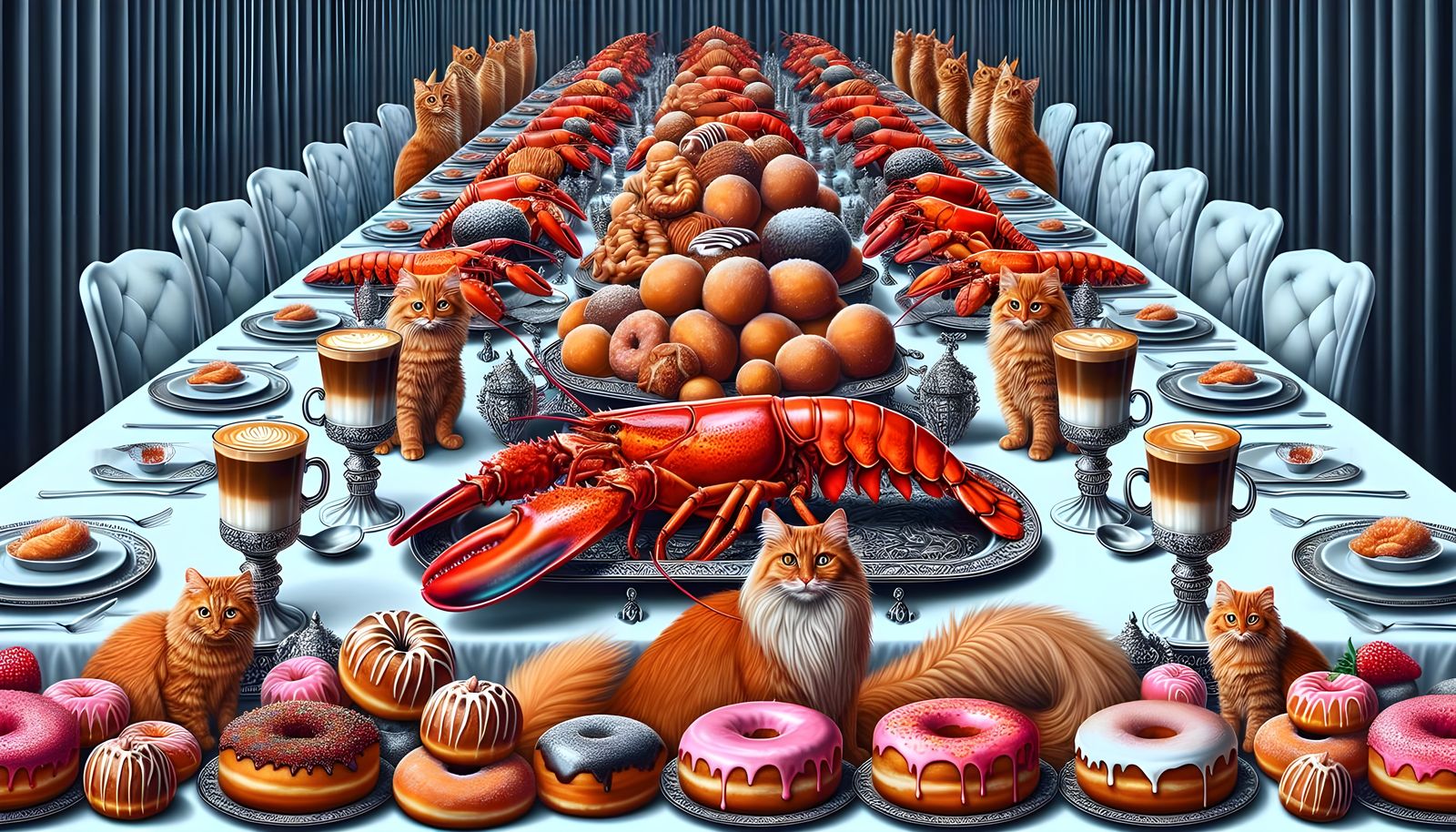 Elegant Whimsy: Cats Serve Lobster, Donuts, and Lattes in a ...