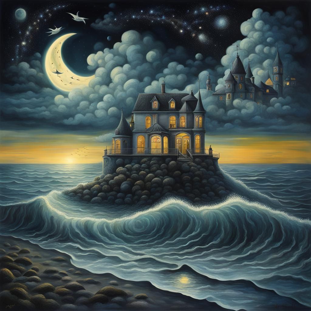 Surreal Nightscape in Dreamlike Style