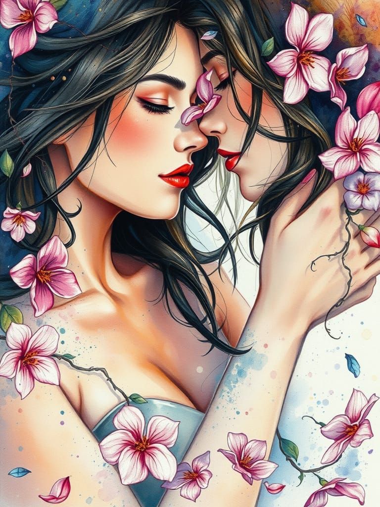 Enchanted Encounter: Watercolor Masterwork of Two Women