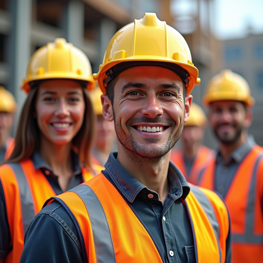 Construction Workers Portrait in Neon-Infused Hyperrealism