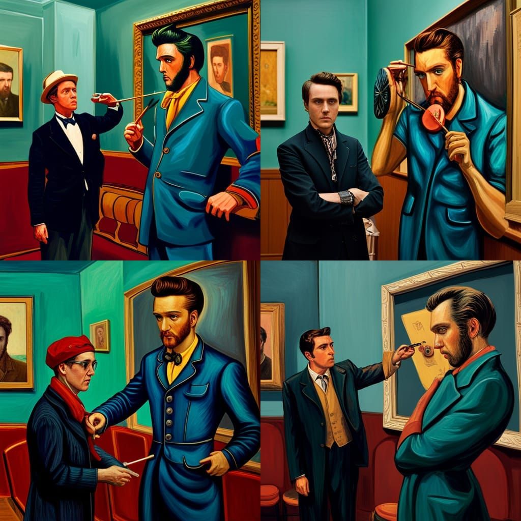 Elvis and Van Gogh Play Darts in Film Noir Style