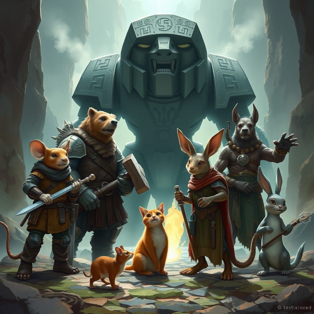 Fantastical Gathering of Animal Adventurers in Ancient Realm