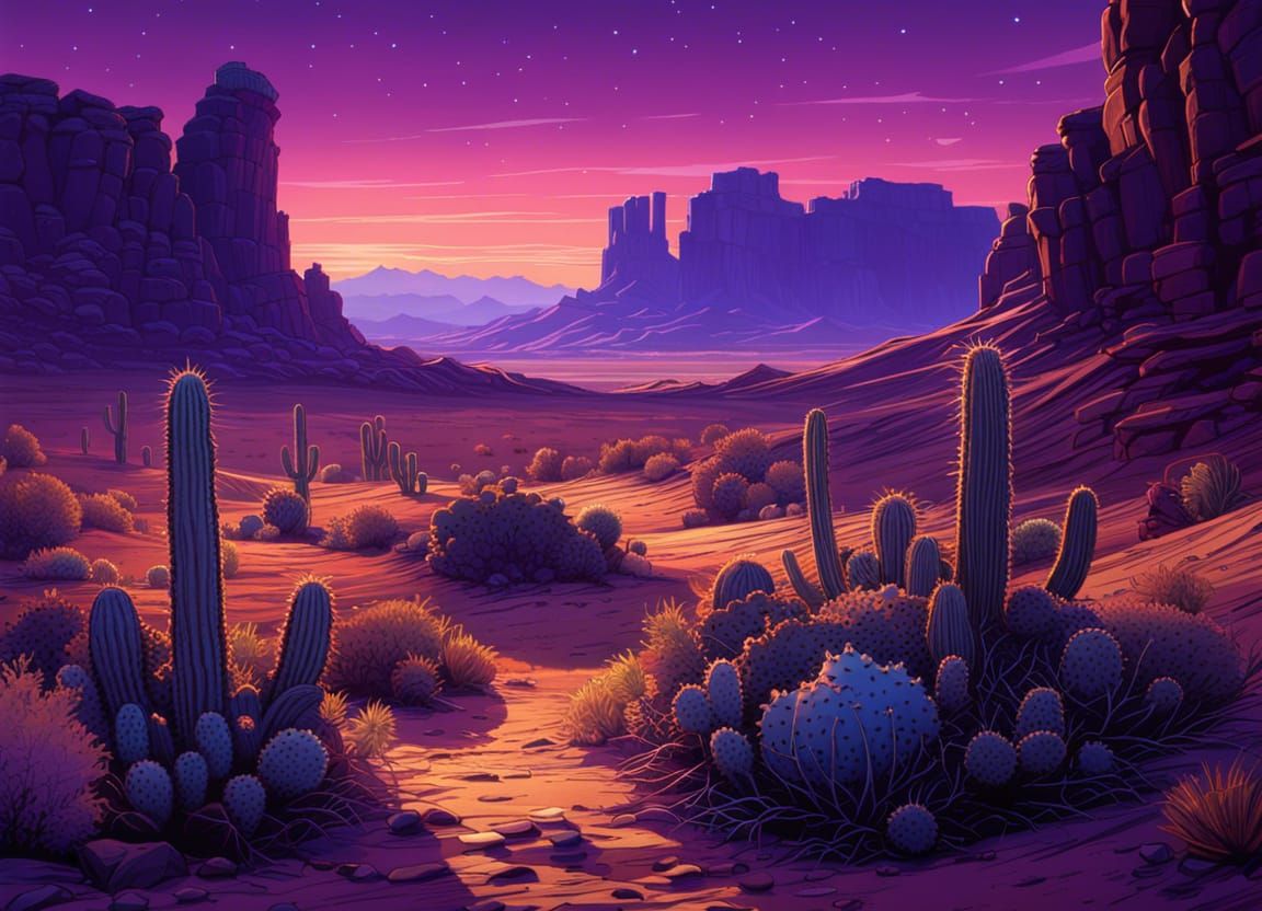 Desert Twilight Landscape in Fantasy Illustration Style