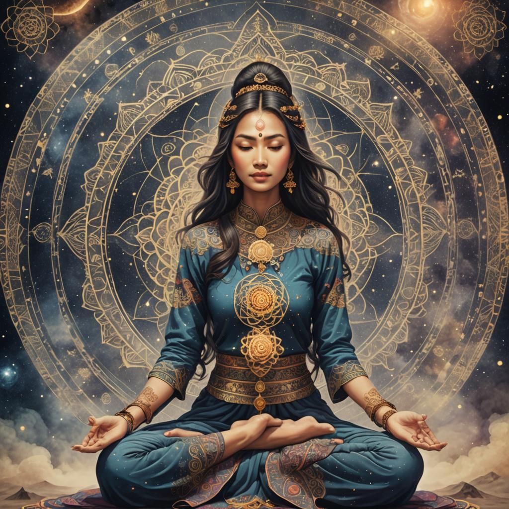 Cosmic Mandala: Asian Woman in Yogic Meditation