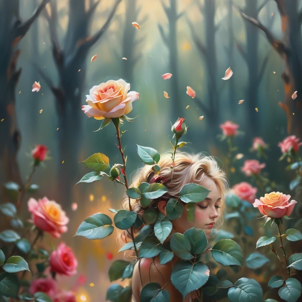 Woman Creating Roses Portrait