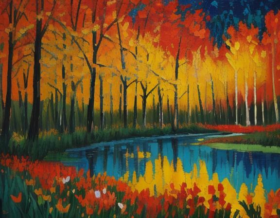 Vibrant Fauvist Forest Landscape Oil Painting