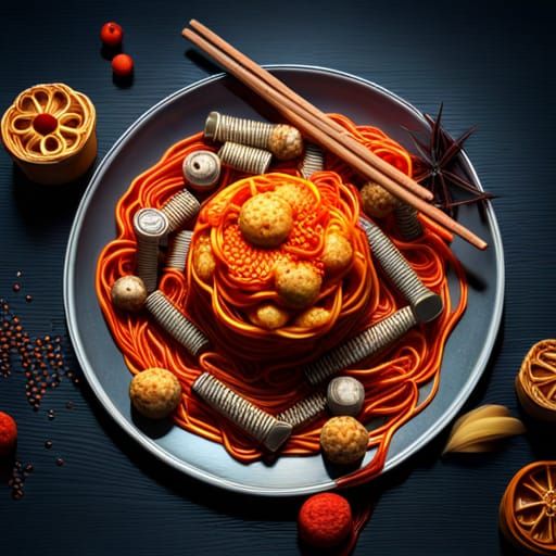 Steampunk Pasta and Meatballs in 3D