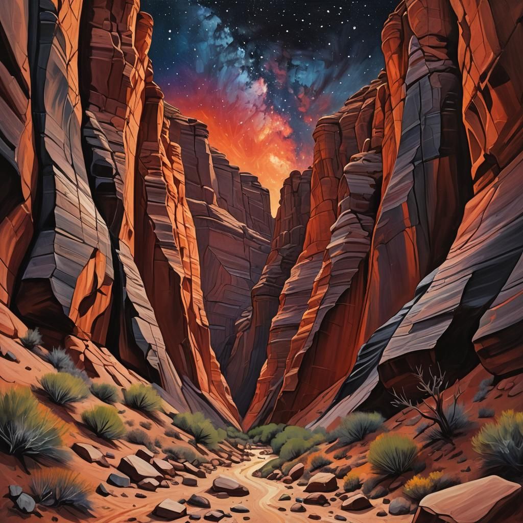 Dramatic Slot Canyon Landscape Painting