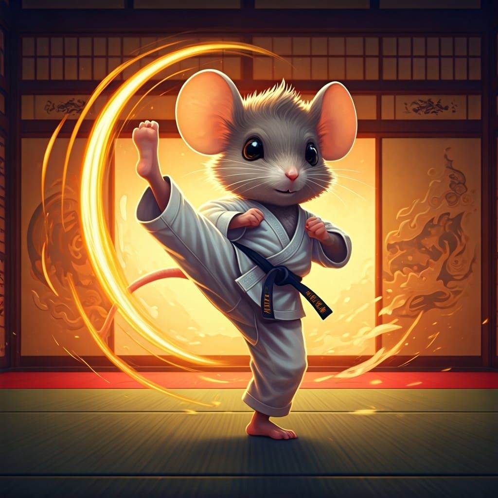 Furry Mouse Karate Master in Japanese Dojo