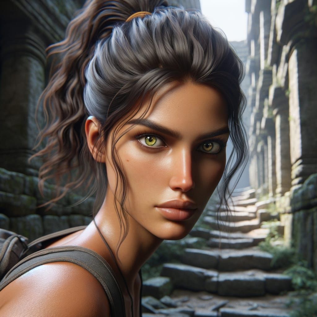 Mysterious Explorer in Ancient Ruins