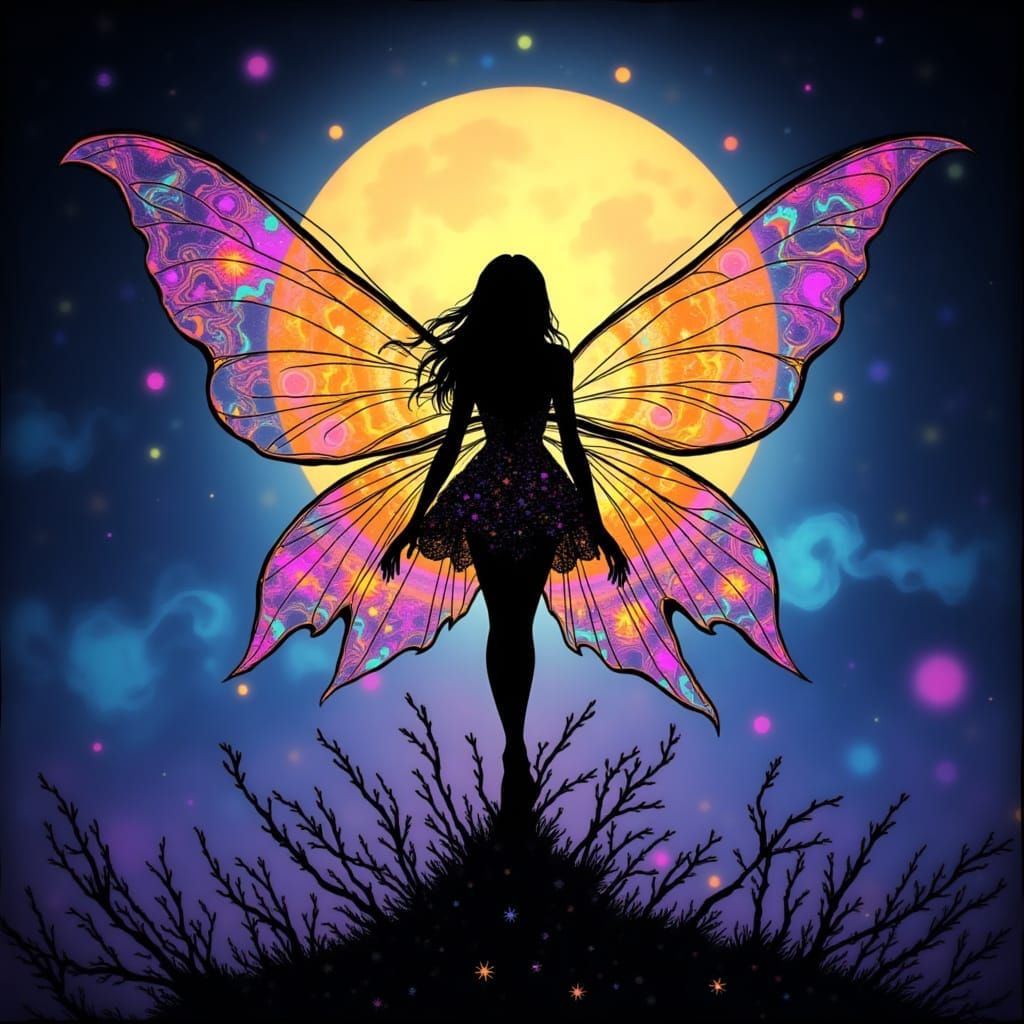 An iridescent  Fairy Silhouette