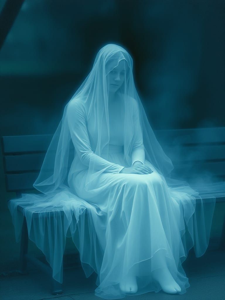 Ethereal Ghost Portrait in Hazy Blue