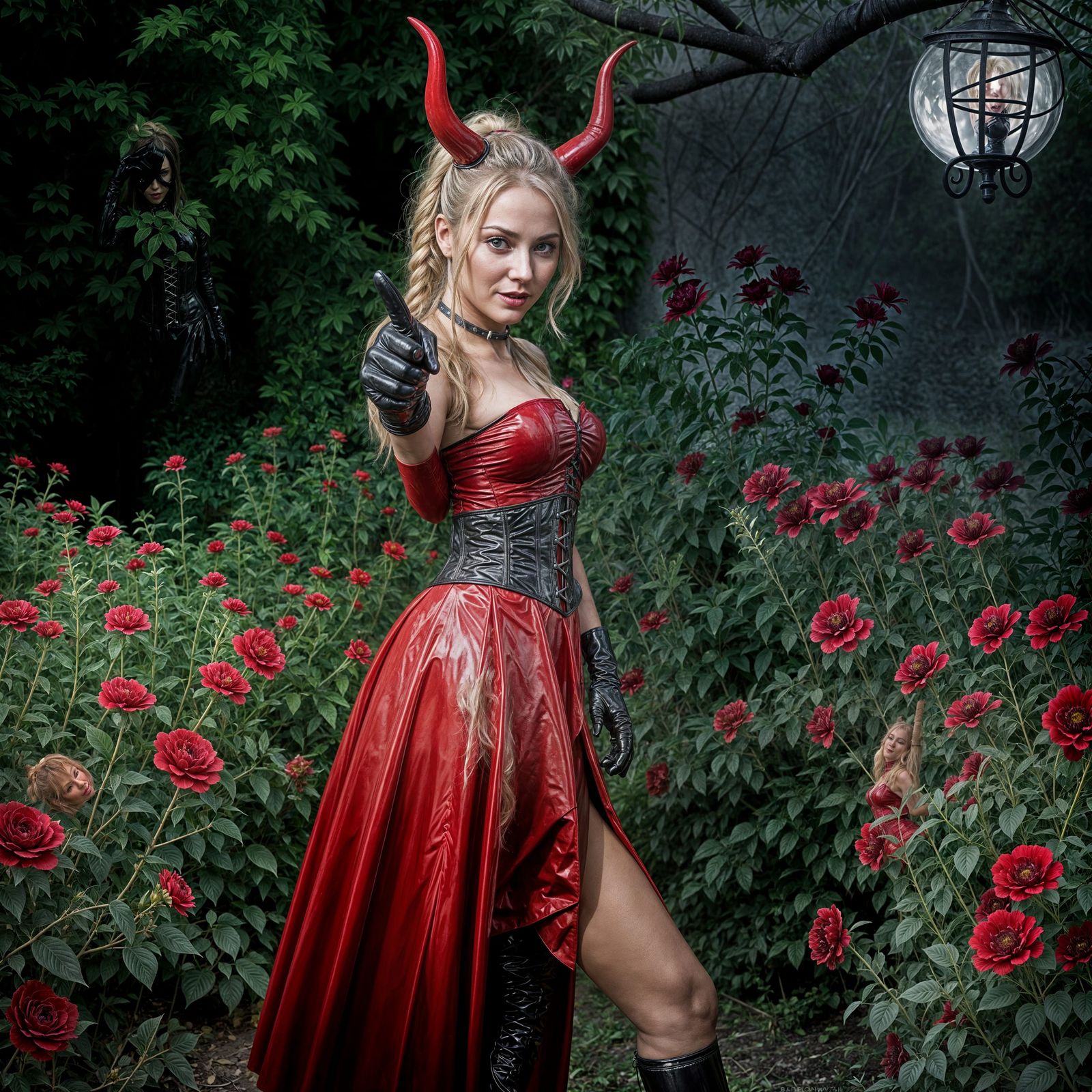 Mature Vampire Woman in Red Latex Dress