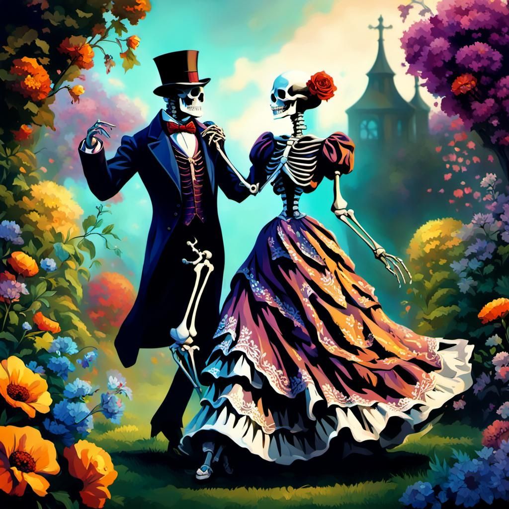 Skeletons Dancing in a Victorian Garden