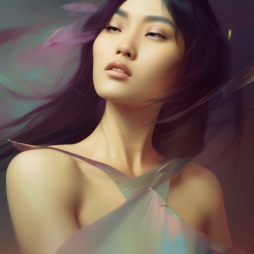 Beautiful Asian Woman Portrait in Art Nouveau Style