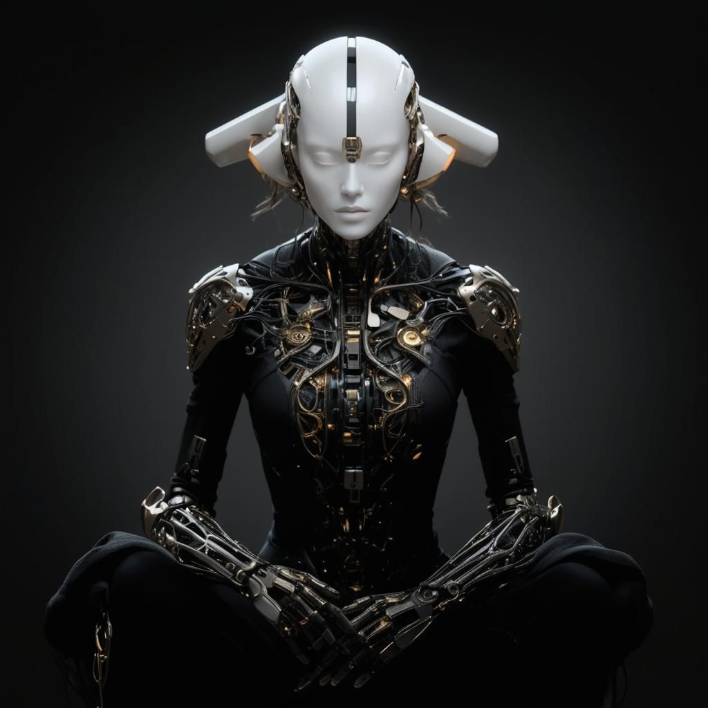 Hyperreal Bionic Woman Portrait in Golden Hour Lighting