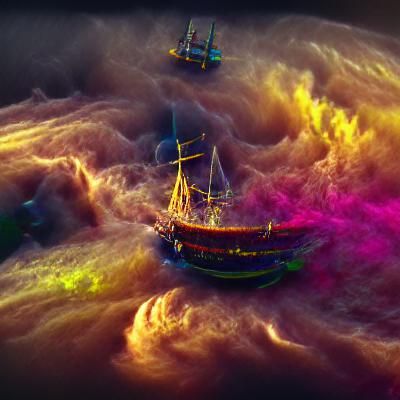 Ship Sails Stormy Seas Under Dark Skies